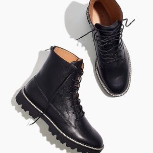 Madewell - THE CITYWALK LUGSOLE LACE-UP BOOT IN LEATHER - 8H - True Black